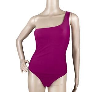 New Women's Boysenberry Color One Shoulder One Piece Lace Up Back Swimwear Sz S